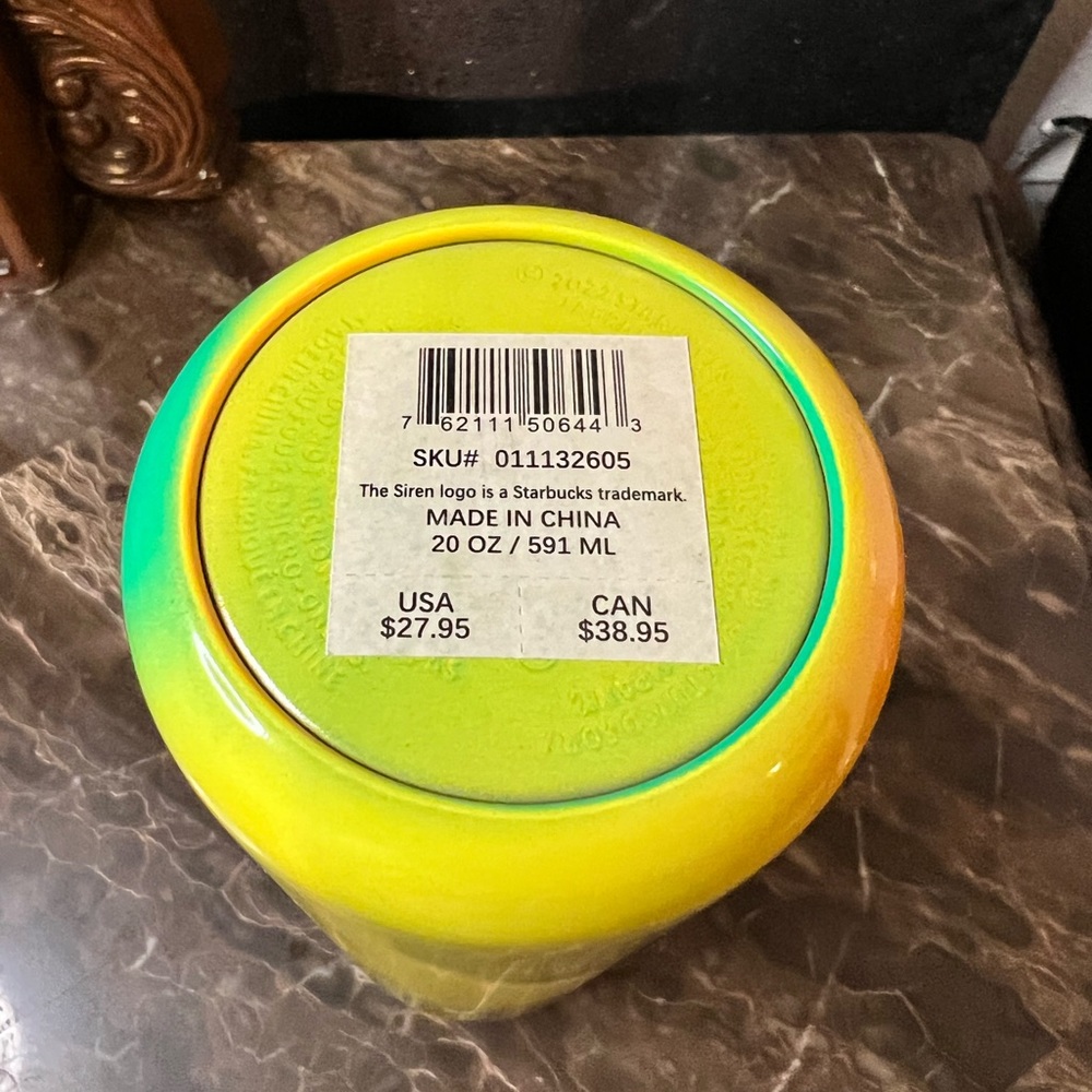Starbucks Summer 2022 Ombre Yellow/Green/Orange Sunset Water Bottle - Picture 3 of 4